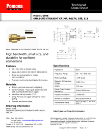 Thumbnail of document Data Sheet - 72946 SMA 50 Ohm Plug, Straight Crimp, RG174/U, RG188/U, And RG316/U Type